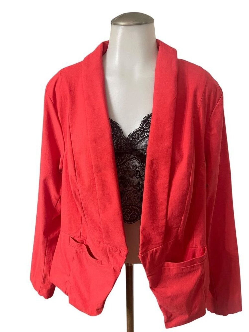 Torrid Womens Size 2 Orange/Red Open Front Blazer Lightweight Long Sleeve With P